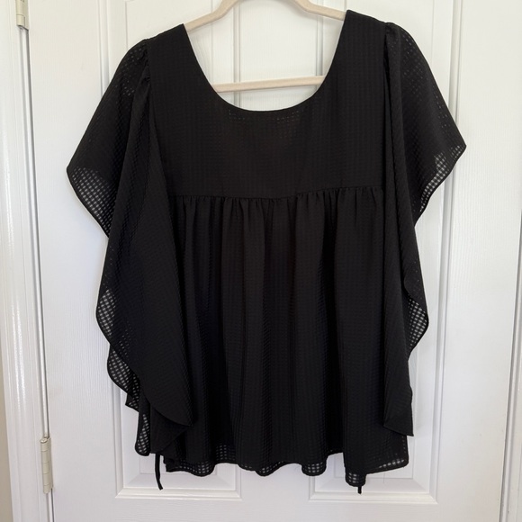 Who What Wear Black Blouse with Ruffle Sleeves - Picture 3 of 10